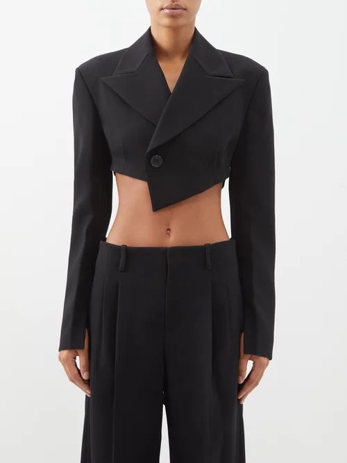 Rey Cropped Crepe Suit Jacket - Womens - Black