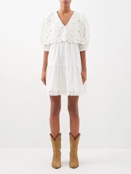 Anita Broderie-anglaise Cotton-blend Mini Dress - Womens - Cream