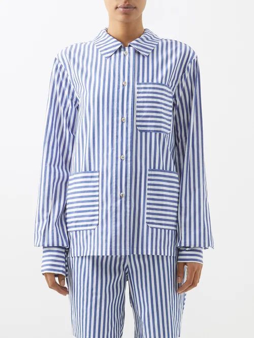 Striped Cotton-poplin Shirt - Womens - Blue White