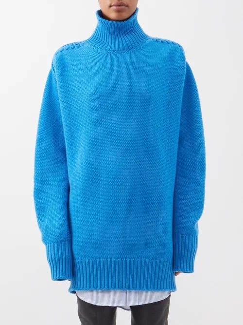 Open-side Cashmere Roll-neck Sweater - Womens - Blue