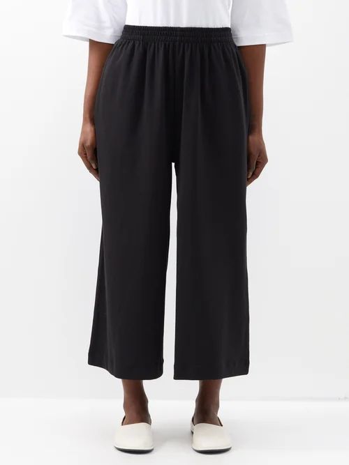 Elasticated-waist Cropped Cotton Trousers - Womens - Black