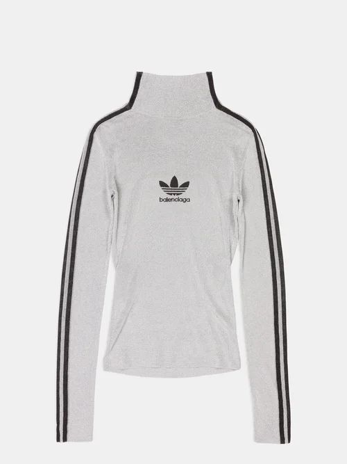 X Adidas High-neck Logo-print Lurex Sweater - Womens - Silver