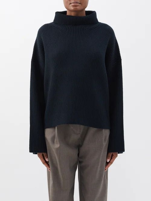 Roll-neck Wool-blend Sweater - Womens - Black