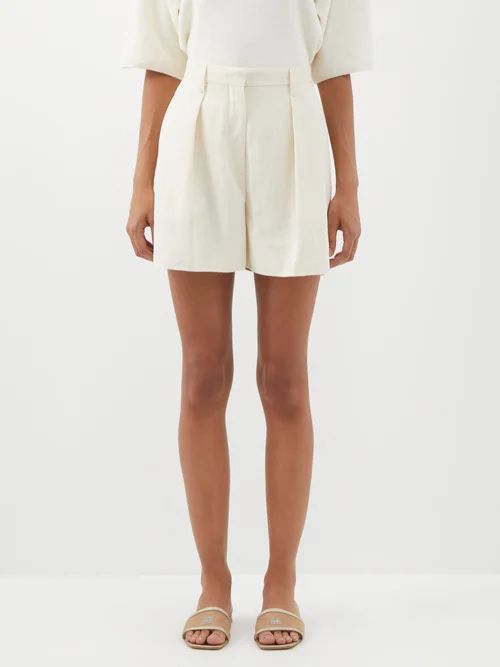 Rima Pleated Slubbed-twill Shorts - Womens - Cream