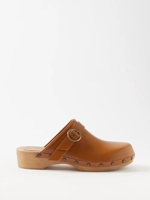 Thalie Buckled Leather Clogs - Womens - Brown Multi
