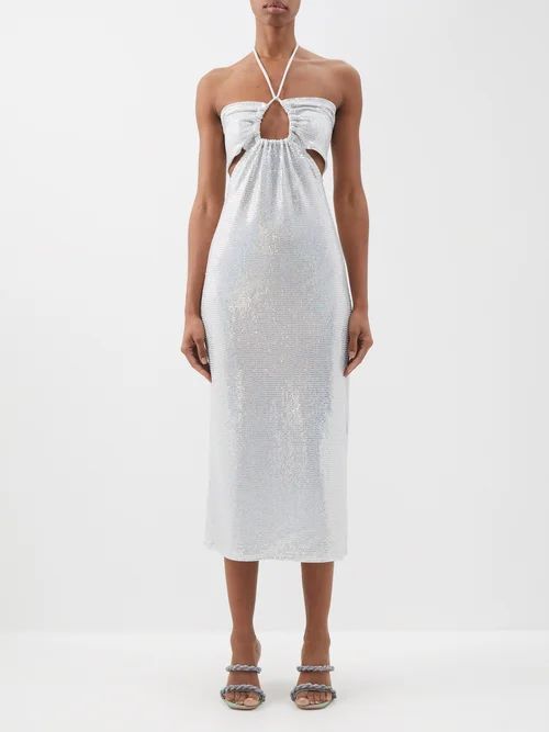 Tal Sequinned Halterneck Midi Dress - Womens - White