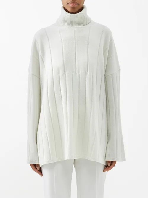 Ribbed-knit Merino Roll-neck Sweater - Womens - White