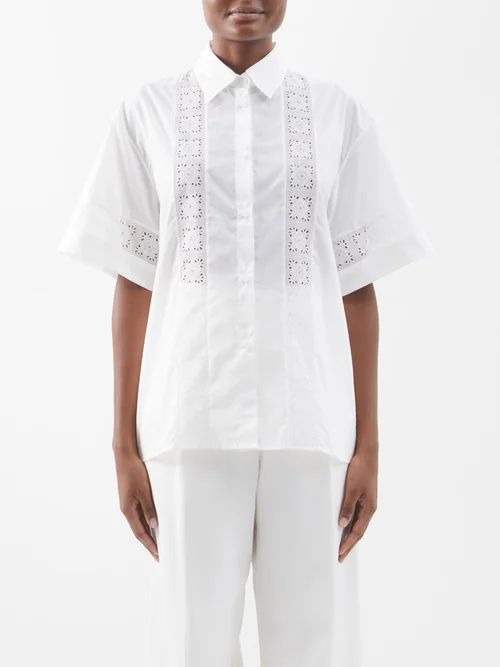 Broderie Anglaise-insert Organic-cotton Shirt - Womens - White