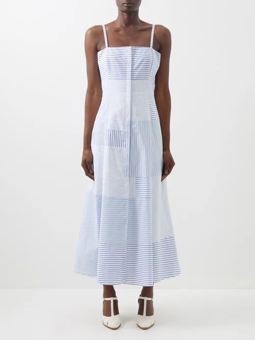 Margritte Patchwork-stripe Cotton-blend Dress - Womens - Blue Multi
