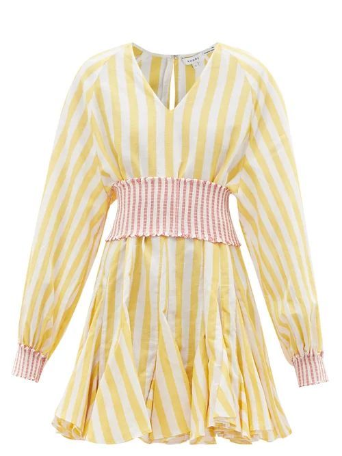 Olivia Belted V-neck Cotton-blend Mini Dress - Womens - Yellow Stripe