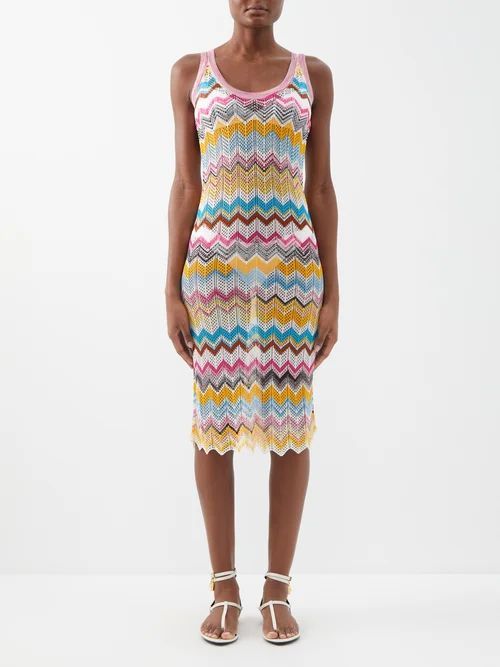 Zigzag Crochet-knit Midi Dress - Womens - Multi