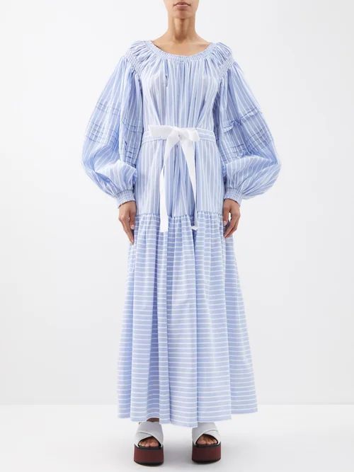 Clementine Striped Cotton-poplin Maxi Dress - Womens - Blue White