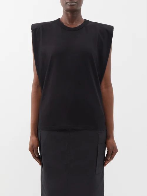 Eva Padded-shoulder Organic Cotton Tank Top - Womens - Black