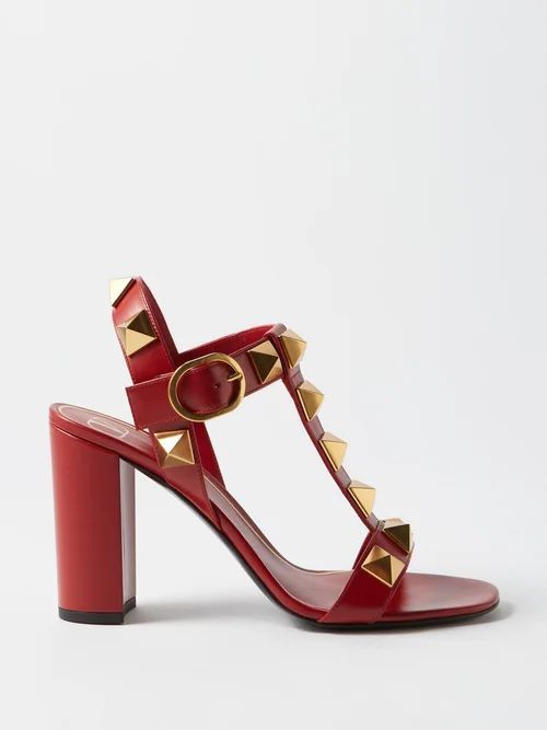 Roman Stud 90 Block-heel Leather Sandals - Womens - Red