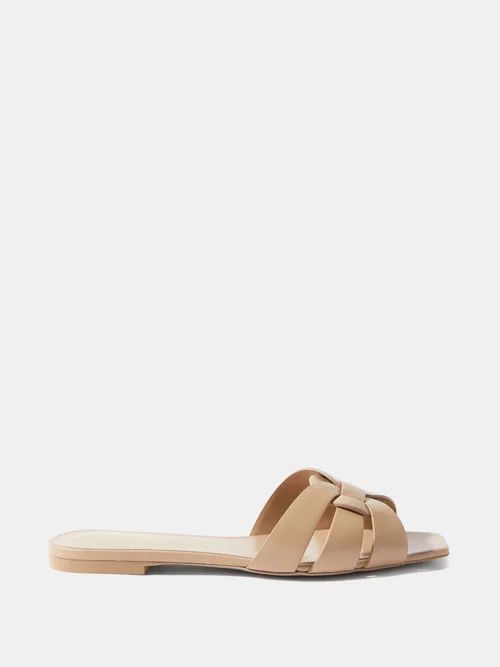 Tribute Leather Slides - Womens - Beige