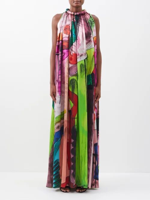 Stained Glass-print Halterneck Silk Gown - Womens - Multi
