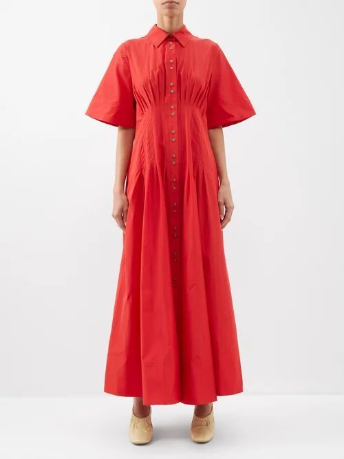 Peony Cotton-poplin Shirt Dress - Womens - Ruby