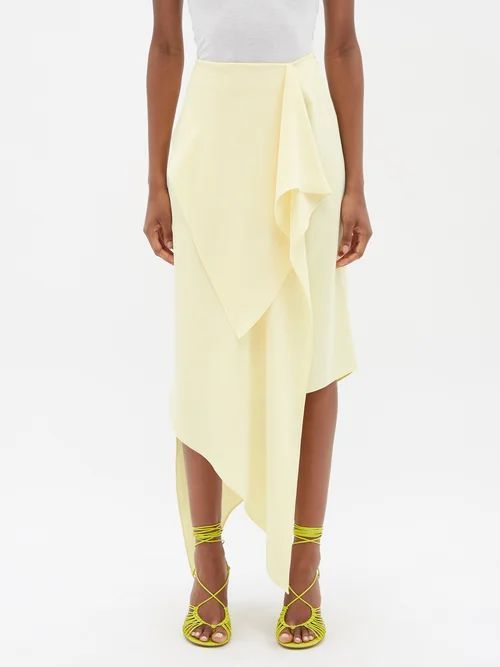 Asymmetric Waterfall Crepe Skirt - Womens - Yellow