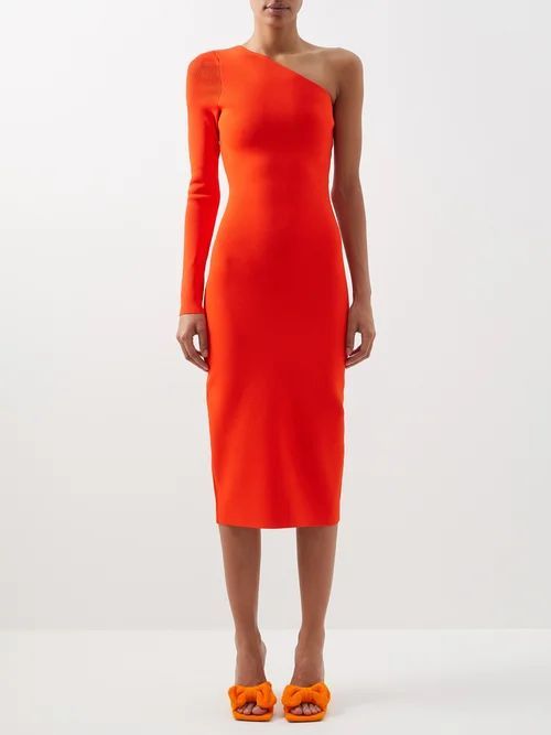 Vb Body One-shoulder Jersey Midi Dress - Womens - Orange
