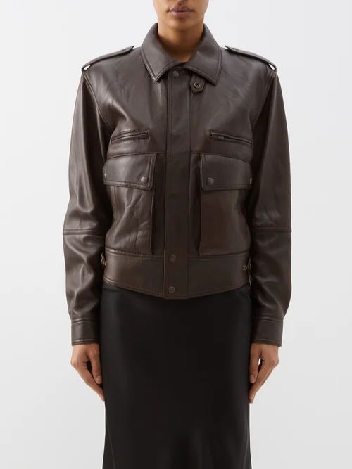Leather Bomber Jacket - Womens - Brown