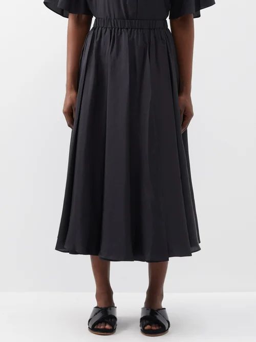 Smithfield Pleated Silk-habotai Midi Skirt - Womens - Black