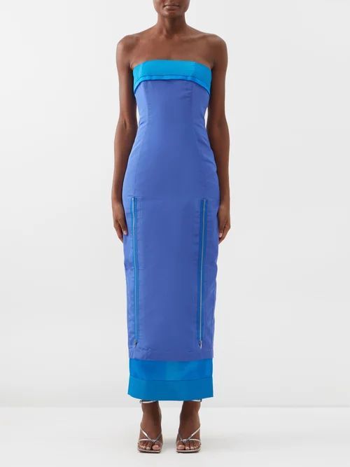 Colour-block Layered Silk-faille Gown - Womens - Blue