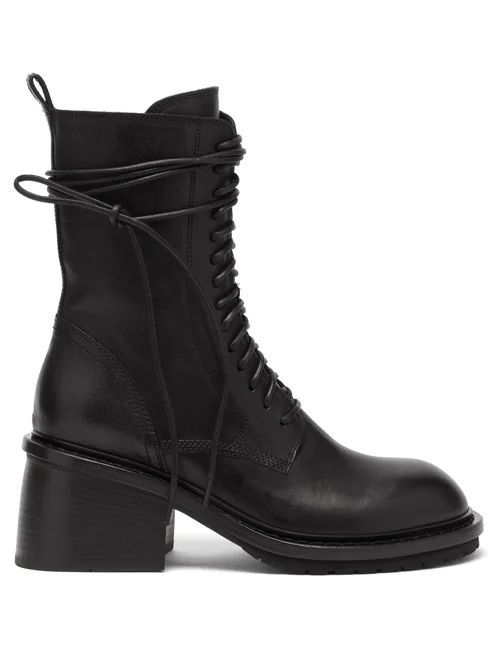 Block-heel Leather Boots - Womens - Black