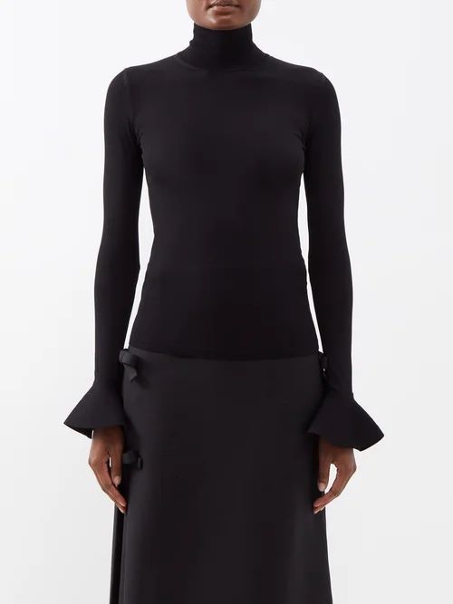 Flared-cuffs High-neck Sweater - Womens - Black