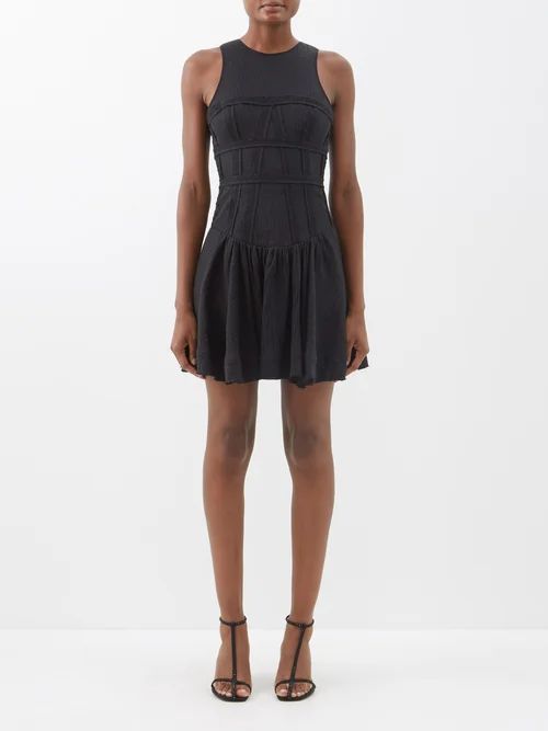 Tidal Panelled-bodice Linen-blend Mini Dress - Womens - Black