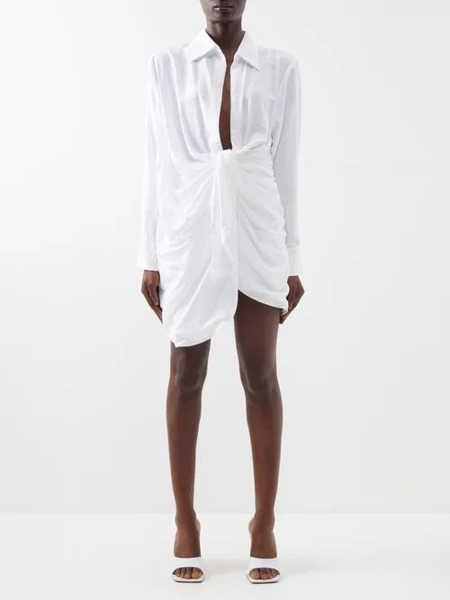 Bahia Knotted Twill Mini Shirt Dress - Womens - White