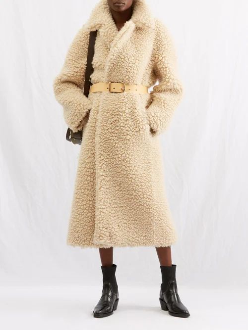 Belted Cashmere-silk Shearling Coat - Womens - Beige