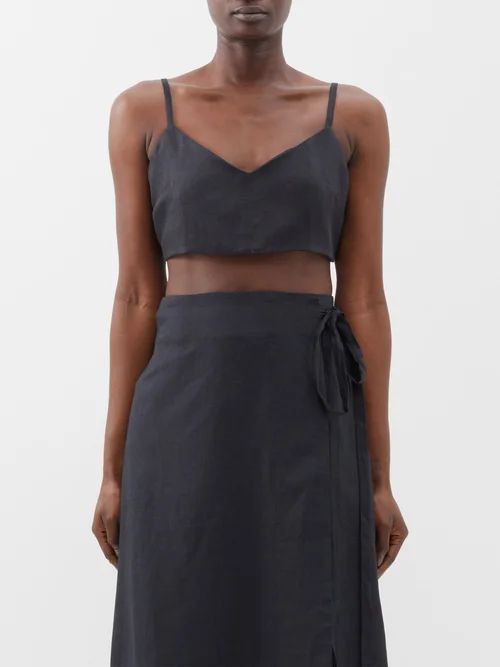 Ezra Organic-linen Cropped Top - Womens - Black