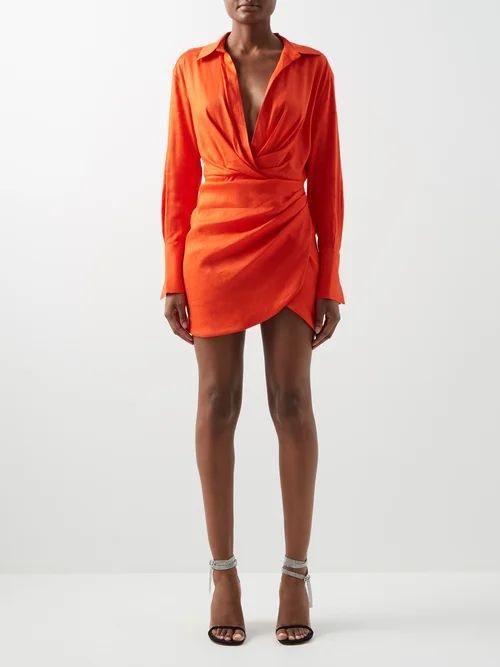 Naha Draped Linen-blend Wrap Dress - Womens - Orange