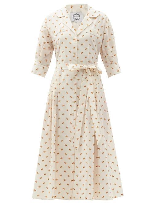 Evi Grintela - Floral-embroidered Cotton-blend Poplin Shirt Dress - Womens - White Print