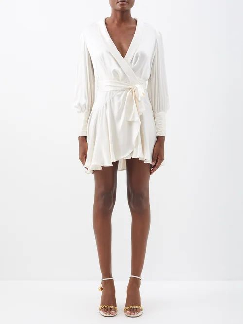 Ruffled Asymmetric Silk-satin Mini Dress - Womens - Cream