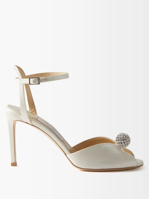 Sacora 85 Crystal-embellished Satin Sandals - Womens - White