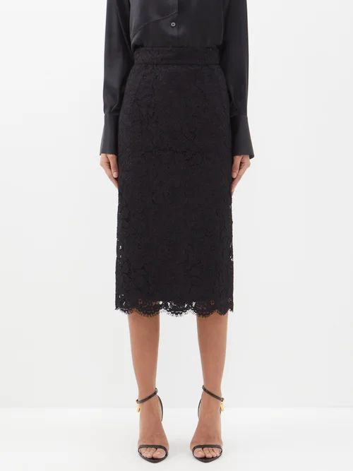 High-rise Floral-lace Midi Skirt - Womens - Black