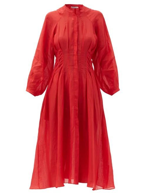 Three Graces London - Valeraine Pleated Ramie Dress - Womens - Red