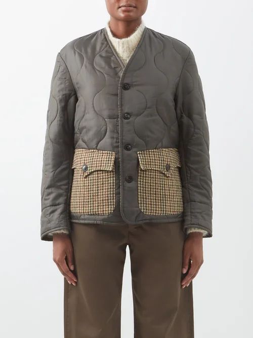 Jean Contrast-pocket Quilted Jacket - Womens - Dark Khaki