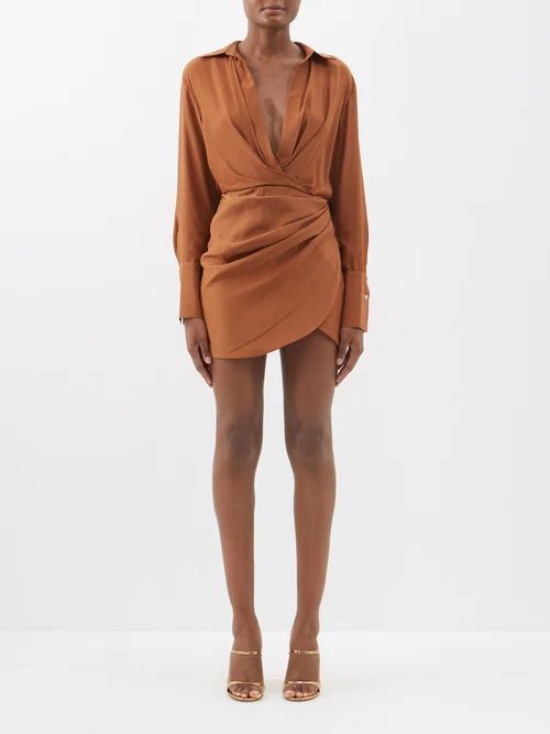 Naha Wrapped Silk Mini Dress - Womens - Brown