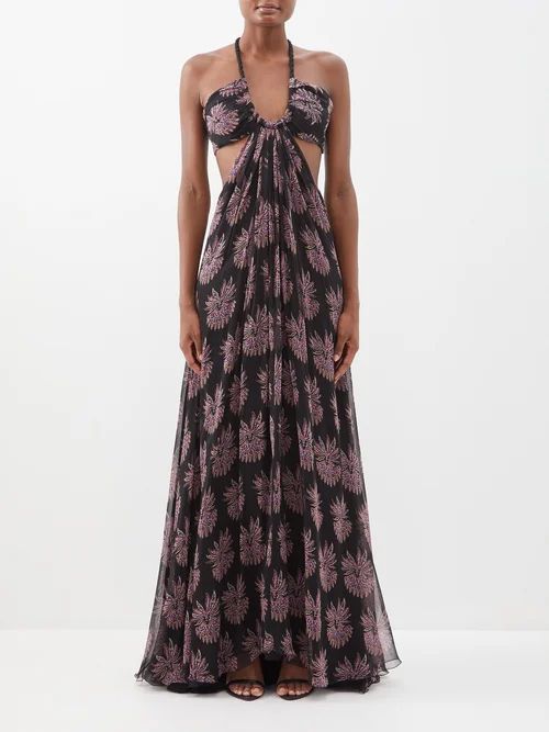 Vanessa Paisley-print Cutout Silk Maxi Dress - Womens - Black Multi