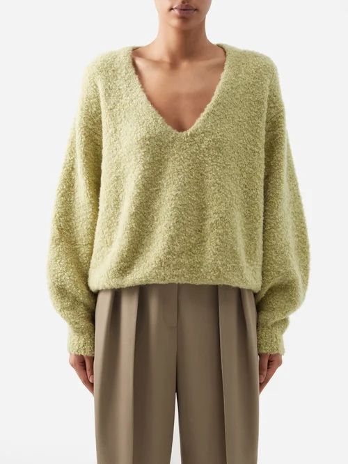 Vara V-neck Wool-blend Sweater - Womens - Olive Green