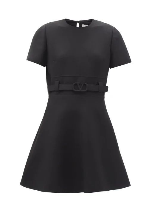 Crepe Couture V-logo Belted Wool-blend Mini Dress - Womens - Black