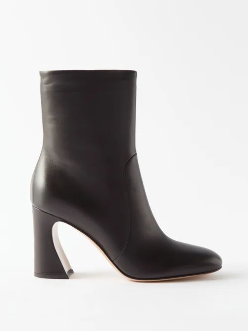 Flared-heel 85 Leather Ankle Boots - Womens - Black