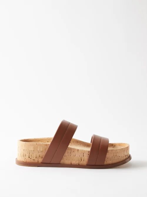 Striker Stitched Leather And Cork Slides - Womens - Brown