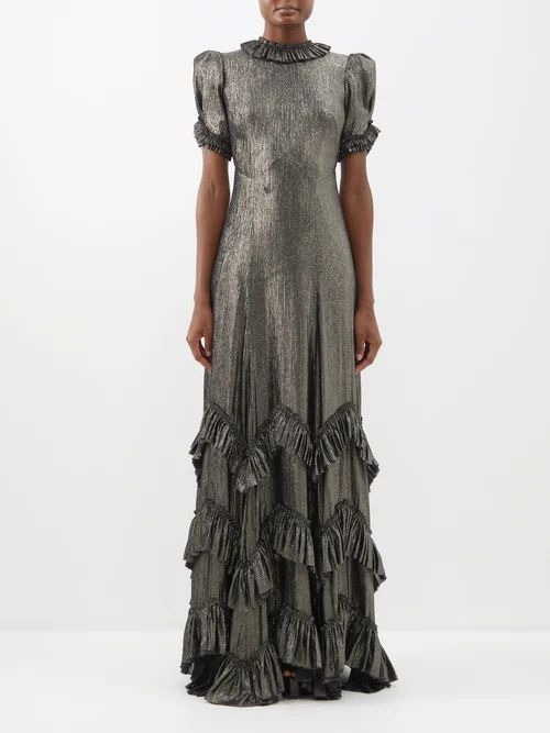 The Skyrocket Ruffled Wool-blend Lamé Gown - Womens - Silver