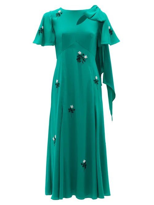 Kirstie Floral-beaded Bias-cut Silk Dress - Womens - Green