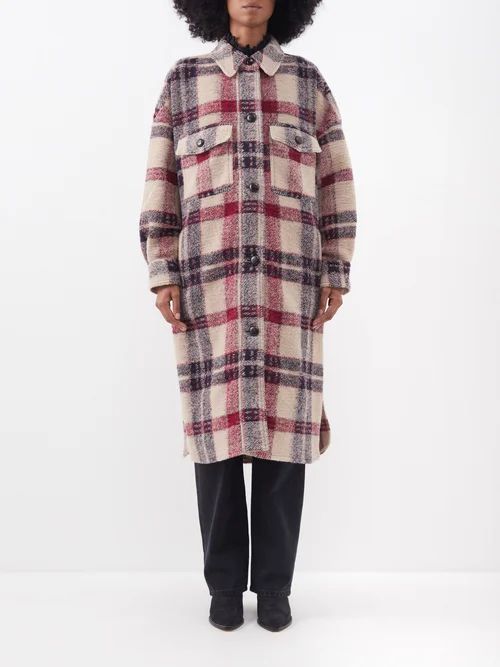Fontizi Checked Wool-blend Coat - Womens - Burgundy Beige