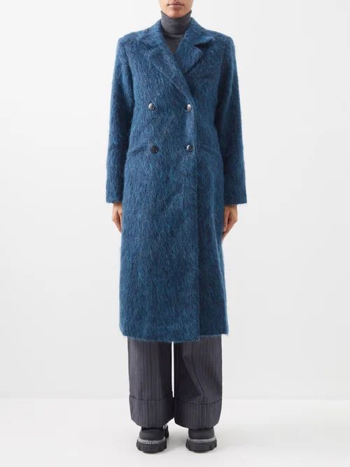 Double-breasted Recycled-wool Blend Tailored Coat - Womens - Dark Blue