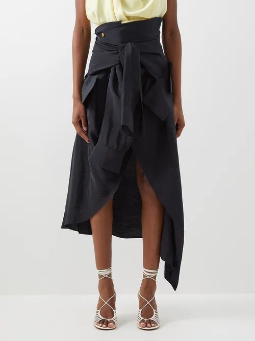 Asymmetric Deconstructed Midi Skirt - Womens - Black